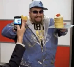 Gustavo's waffles are not in the frame on the Blackberry