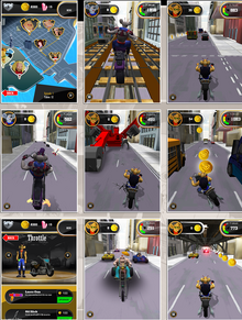 Collage of screenshots of Biker Mice Game