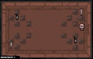 Five rocks in each corner of the room, two corners holding Hoppers while the other two hold bombs.