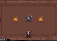 Fortune Telling Machine in center, bordered by two fires.