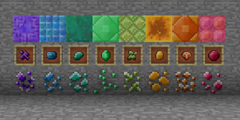 Gemstones in their ore, item, and block forms.