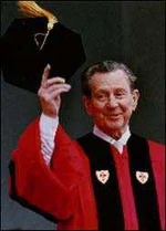 Accepting an honorary degree in 1998 from Boston University.