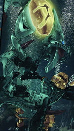 337px-Comic Barraki Pridak taking Kanohi Ignika from Matoran Dekar