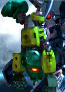 A Matoran Kongu being harassed by Dark Hunter, Krekka