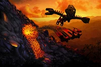 Takua saliendo disparado desde el lado del Mangai en su Tabla de Lava