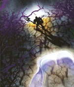 Takanuva hablando con la Máscara Espectral en el Bosque Muerto