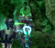 Hahli firing at Tahnok-Kal in BIONICLE Heroes