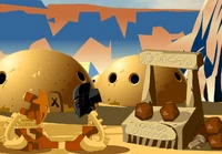 El puesto de venta de Ahkmou de cometas en Po-Koro