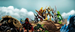 Mata Nui mit den Glatorianern und den Agori