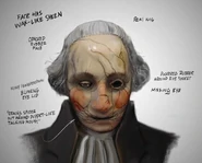 Ilustración conceptual de la máscara de cerámica puesta en la cabeza del Patriota