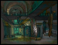 Early concept art for a mall, eventually developed into Fort Frolic, by Mauricio Tejerina.
