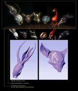 Concept art and models for masks, made for the puppets.