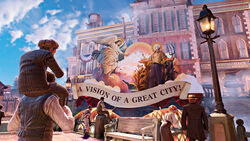 A parade of Comstock's vision of a great city.