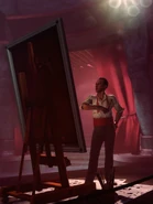 Sander Cohen working on a painting.