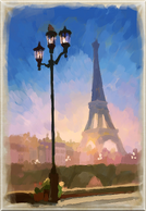 Paris painting, being worked on by an artist near La Poche du Temps Café.