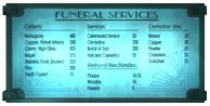 The menu of funeral services.