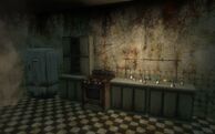 The laboratory wall next to Suchong's office in BioShock, which is revealed in Burial at Sea - Episode 2 to conceal a hidden door to Suchong's lab.