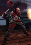 Shotgunner wearing red mask.