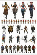 Concept ideas for citizens/enemies, showing industrial workers and military officers, by Jason Bennett.