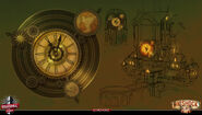 Concept art for a Finkton building with a giant clock.