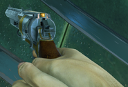 Private Investigator Booker DeWitt holds his Art Deco revolver in Burial at Sea.