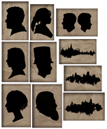 Four of these silhouette portraits were not used: Zachary Hale Comstock's, Jeremiah Fink's and the two top Columbians with no known name.