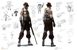 Concept of the Survivor, with character and ammo supply sketches.