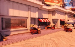 The curio shops and food carts.