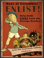 A propaganda poster featuring Duke fending off the strangers.