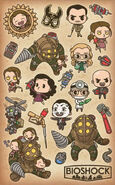 BioShock-themed real-world stickers, featuring the Physical Gene Tonic bottle.
