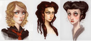 Female citizen face-studies, in the Art Nouveau style.