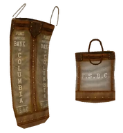 First Savings Bank of Columbia (F.S.B.C.) stenciled money bags.