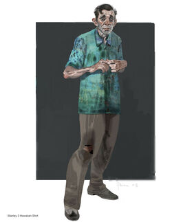 Stanley with a Hawaiian shirt.