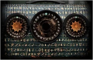 Cipher text on the front of the Lunchbox Puzzle.