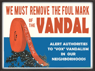 A warning from The Founders to alert people of Vox Populi vandalism.