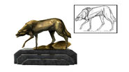 Diseño conceptual de la escultura de un lobo.