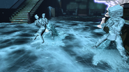Frozen enemies with water puddle.