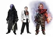 An early design for Sander Cohen in Burial at Sea flanked by two unrelated Splicers, by Robb Waters.