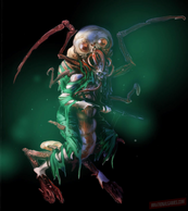 A grub-like creature growing out of a Splicer. And it is still able to use a weapon.