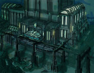 Concept art for Fontaine Futuristics' Atlantic Express station.