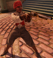 Female hand cannoneer wearing an eye patch.