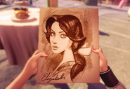 Elizabeth holding her portrait.
