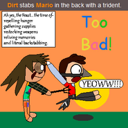 Mario gets stabbed by Dirt's trident.