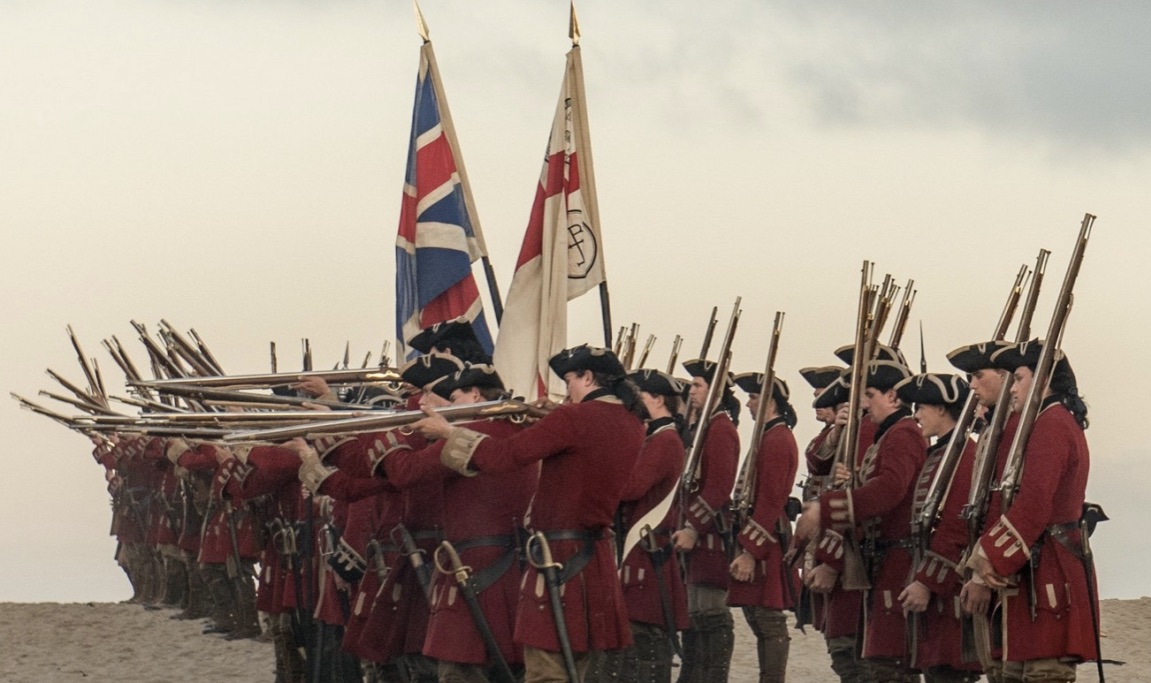 Image of Historical reenactment: Accoutrements issued to French army:  ammunition pouch, briquet