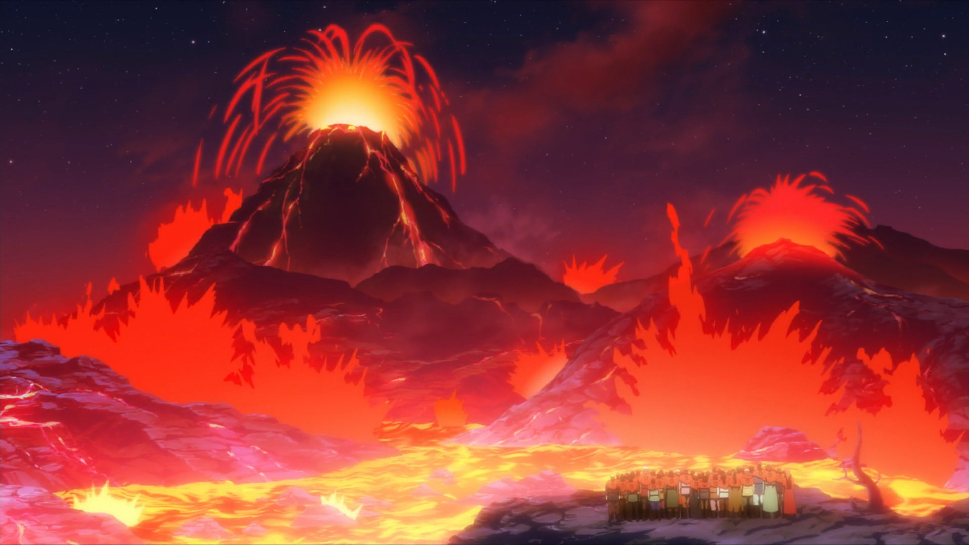 Night shot of a volcano erupting on the edge of... - Stock Illustration  [101219746] - PIXTA