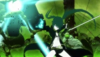 Black★Rock Shooter wielding both her weapons while fighting Dead Master's army.