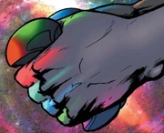  gripping his empathy box's handles