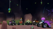 While entering a cave, Blaze and his friends encounter tickling spiders.