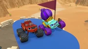 Blaze and Genie take a ride on a flying carpet.