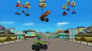 ...Crusher accidentally sends the dinosaurs flying away.